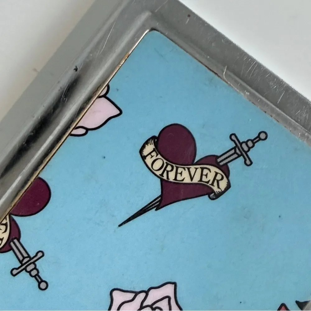 Silver Blue Tattoo Print Business Card Holder Y2K